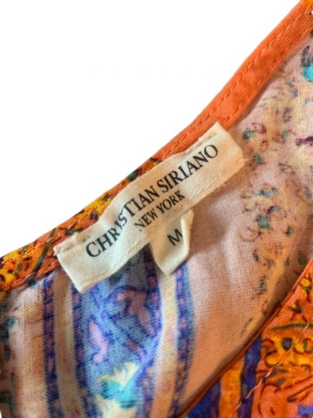 Christian Siriano New York Boho Rayon Tank Top Medium Orange Floral Sleeveless - Picture 3 of 4